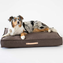 Afbeelding in Gallery-weergave laden, Tove orthopedisch design hondenkussen in kleur bruin van het merk Labvenn gepresenteerd met hond

